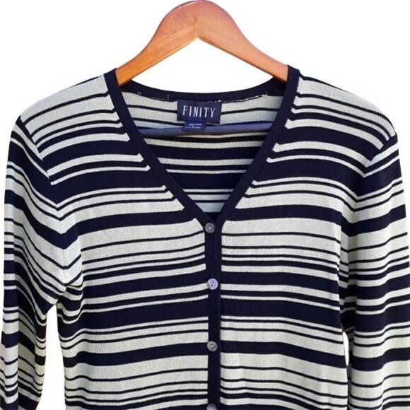 Finity Knit Cardigan Y2K Button Down Striped Lime Green Black Sz L‎ - Picture 4 of 8